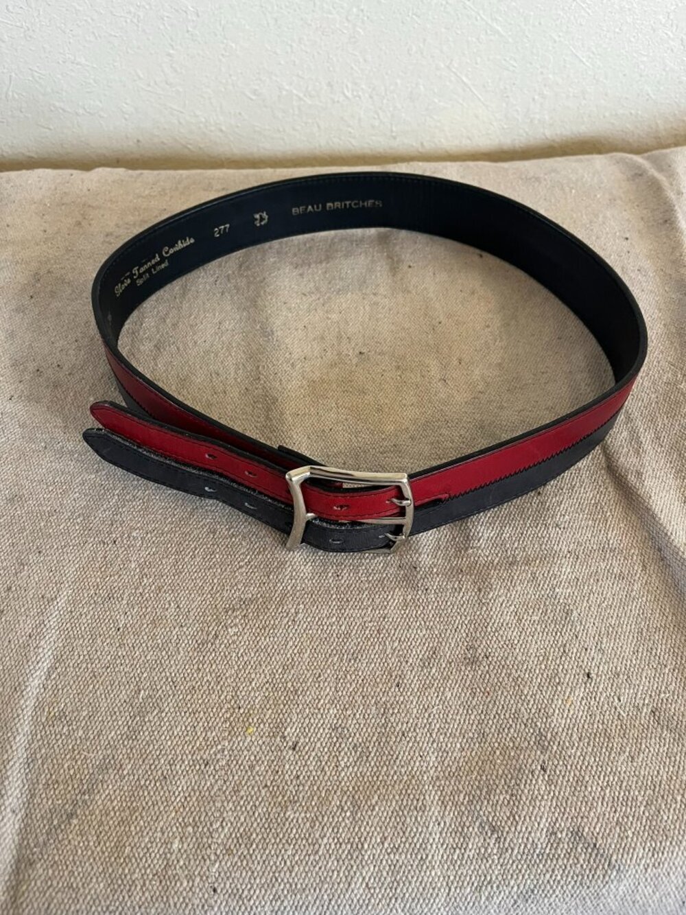 Beau Britches Glove Tanned Cowhide Red/Black Split Lined 227 Belt Sz 36